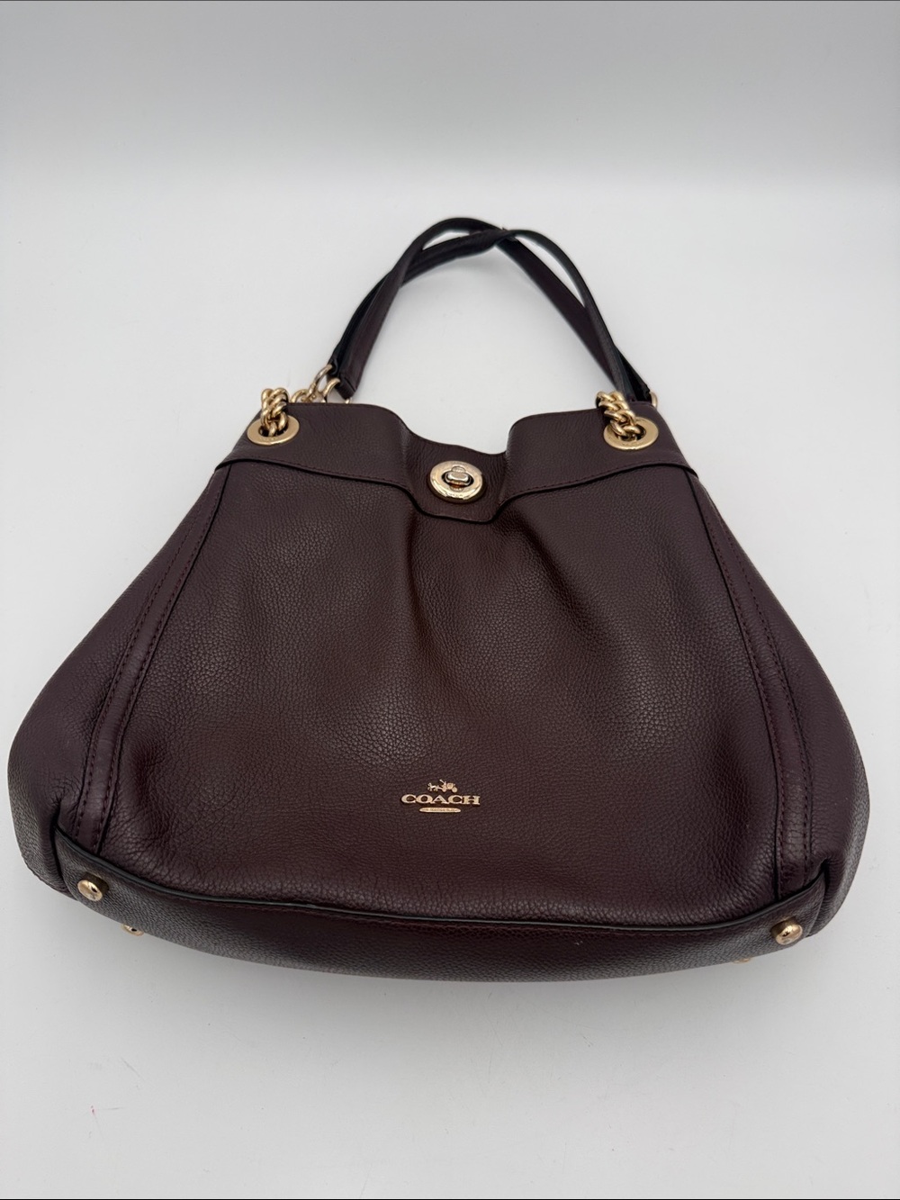 Coach Pebble Leather Shoulder Bag Burgundy Gold Hardware women M casual office